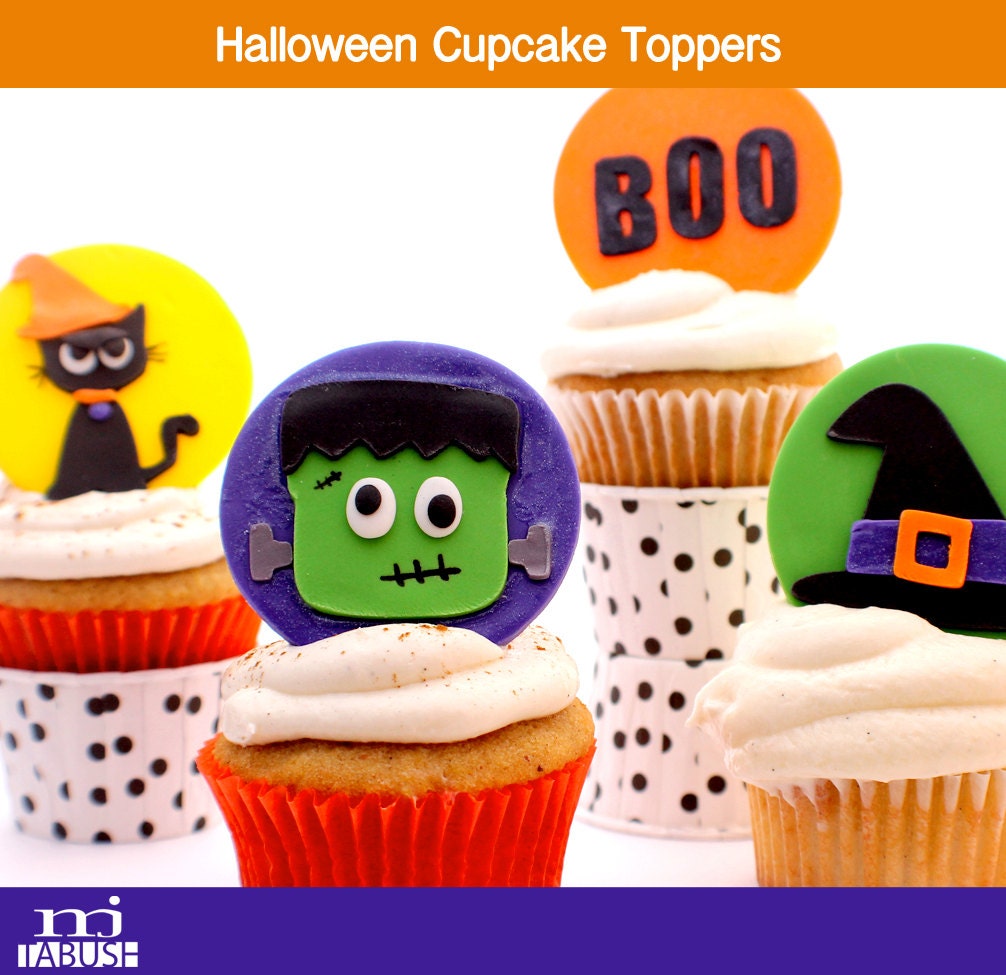 12 Halloween Fondant toppers for cupcakes or cookies