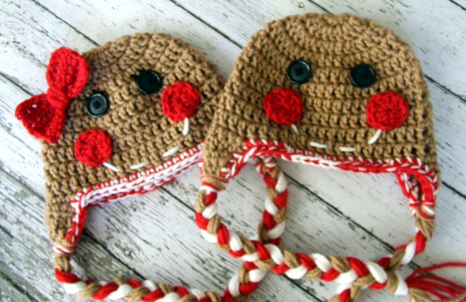 Little Mr. & Miss Gingerbread Beanies For Twins Available in Newborn to 5 Years Size- MADE TO ORDER