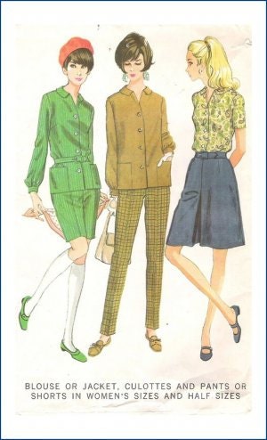 1960s Misses Jacket or Blouse, Pants or Shorts, Culottes Vintage Sewing Pattern, MicCall's 8882 bust 33" uncut