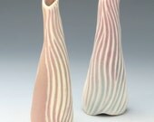 Carved porcelain vase, pale yellow, pink and white