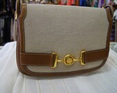 Vintage HERMES Canvas Toile and Leather Handbag