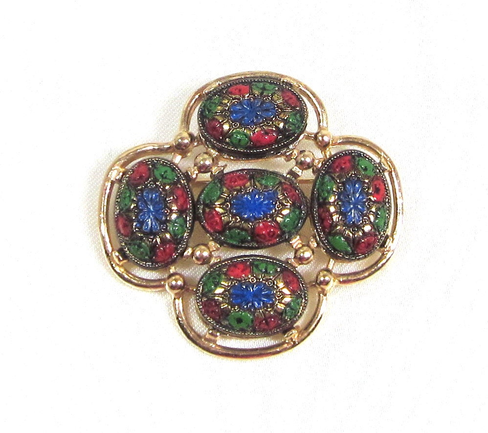 Sarah Sale Collector Piece Mint Vintage Sarah Coventry "Light of the East" Multi Colored Enameled Glass Brooch
