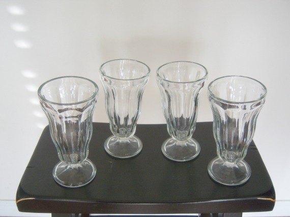 Vintage Tall Ice Cream Sundae Float Malt Glasses Set Of