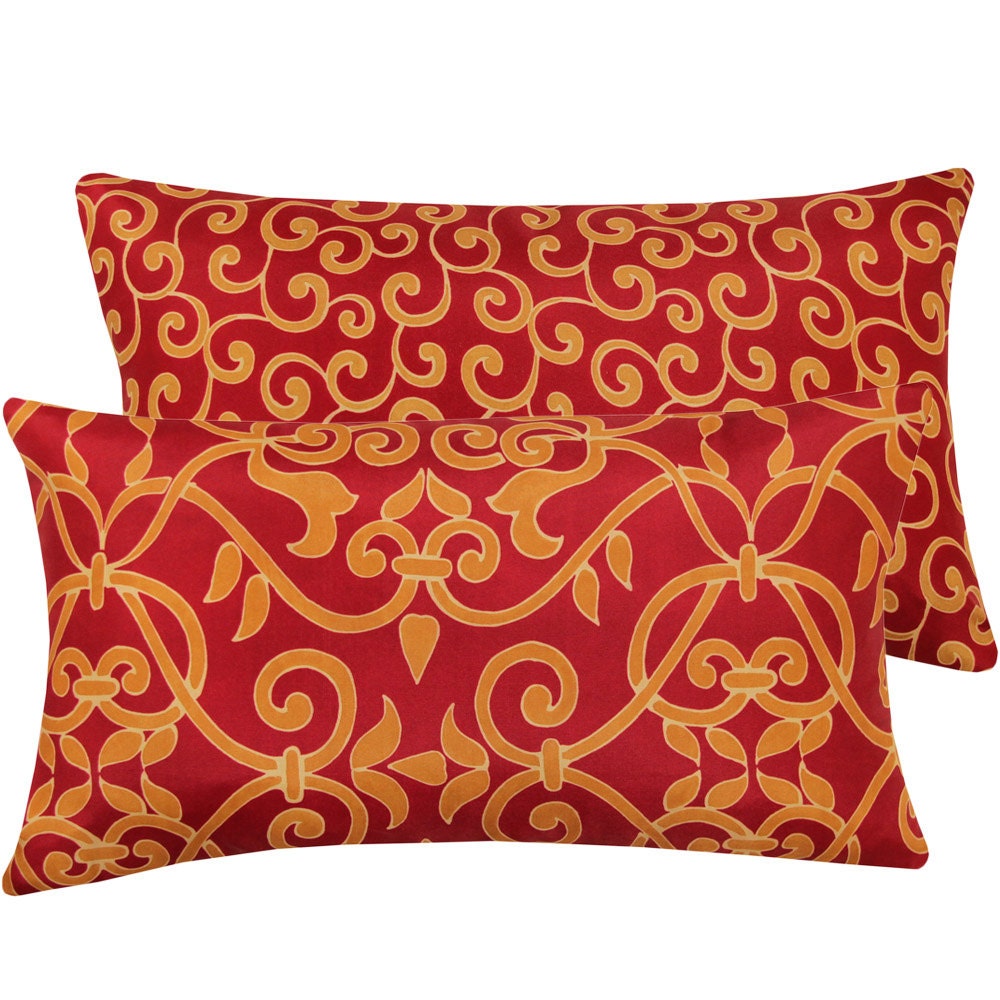 Gold and Red Swirl Throw Pillow Cover 12x20 by ChloeandOliveDotCom