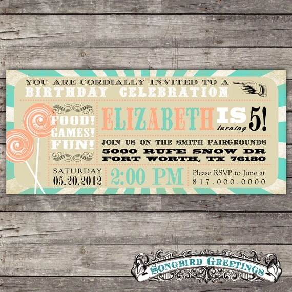 Vintage T-length birthday invitation & coordinating tags Il_570xn