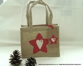 Mini Hessian Gift Bag with Red Star Calico Heart Fathers Day