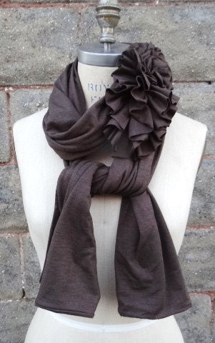 Brown Scarves, Brown Jersey Scarf, Ruffle Scarves