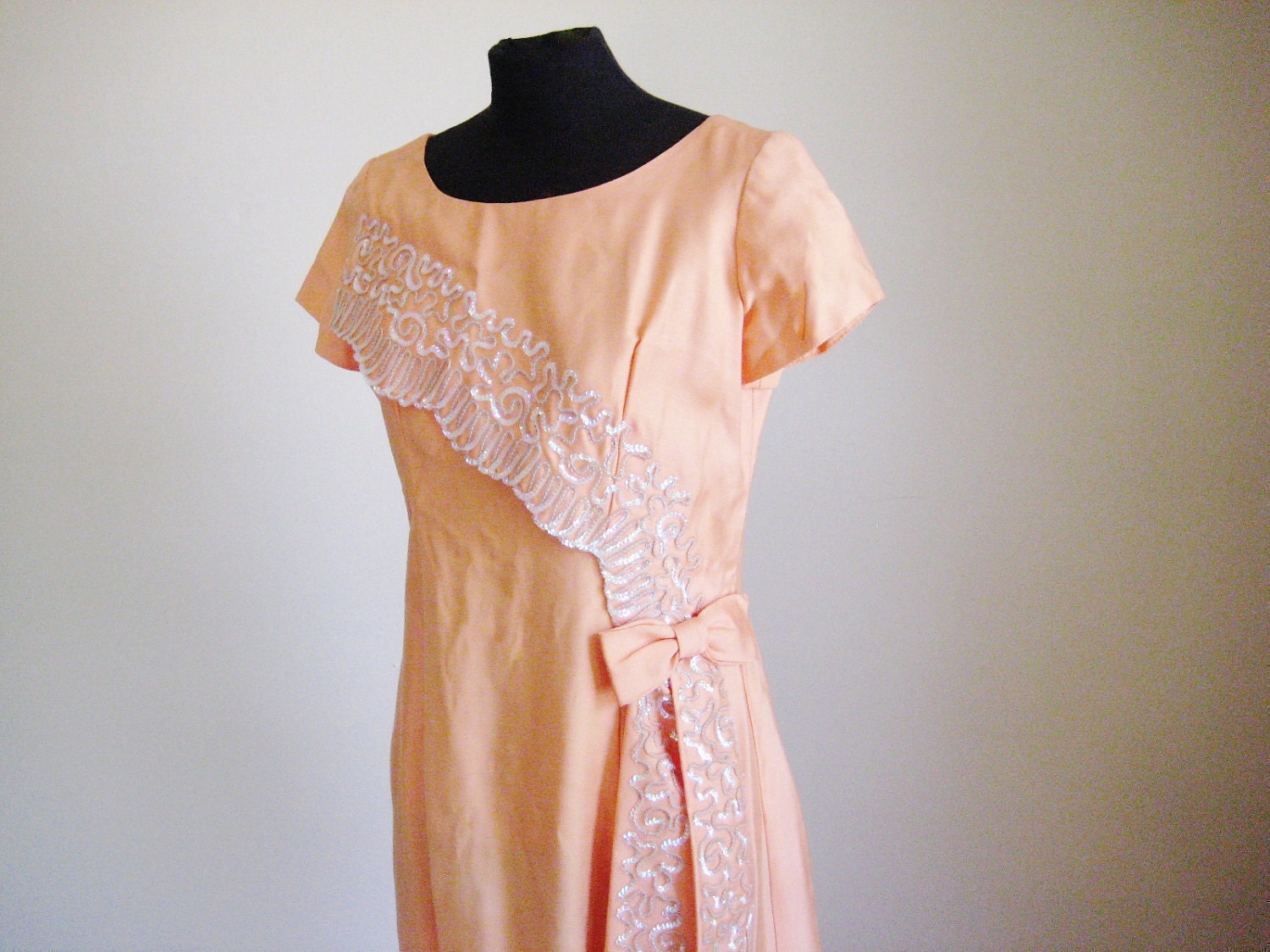 60's Emma Domb Orange Sherbert/ Sorbet Long Gown/ Dress