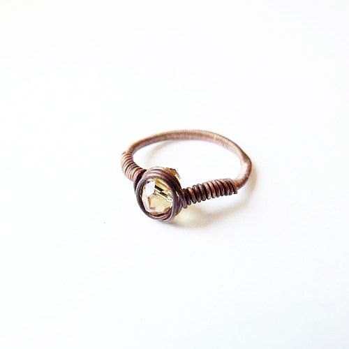 petite gold sky ring - lovely hand made copper ring with cute glass crystal