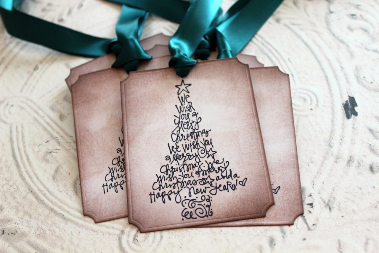 Vintage Inspired Holiday Gift Tags - Christmas Tree - Set of 5
