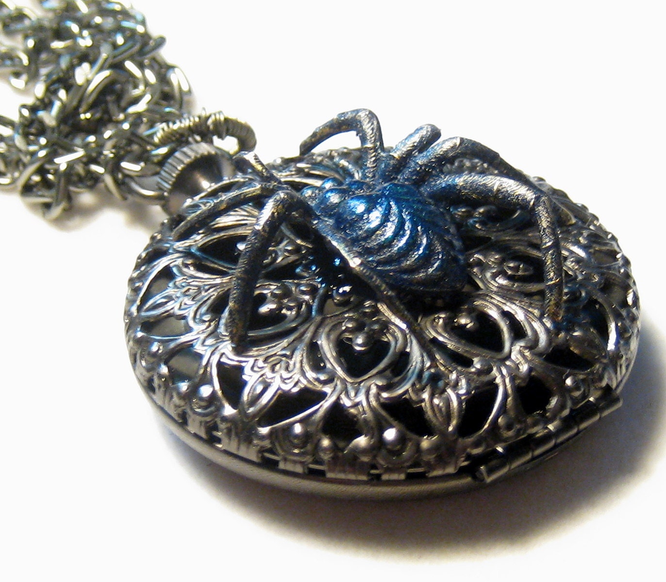 Arachnia Spider Locket Necklace Gunmetal Goth Halloween