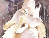 FREEDOM aceo WOLF watercolor giclee PRINT spirit totem animal howling - Free Shipping