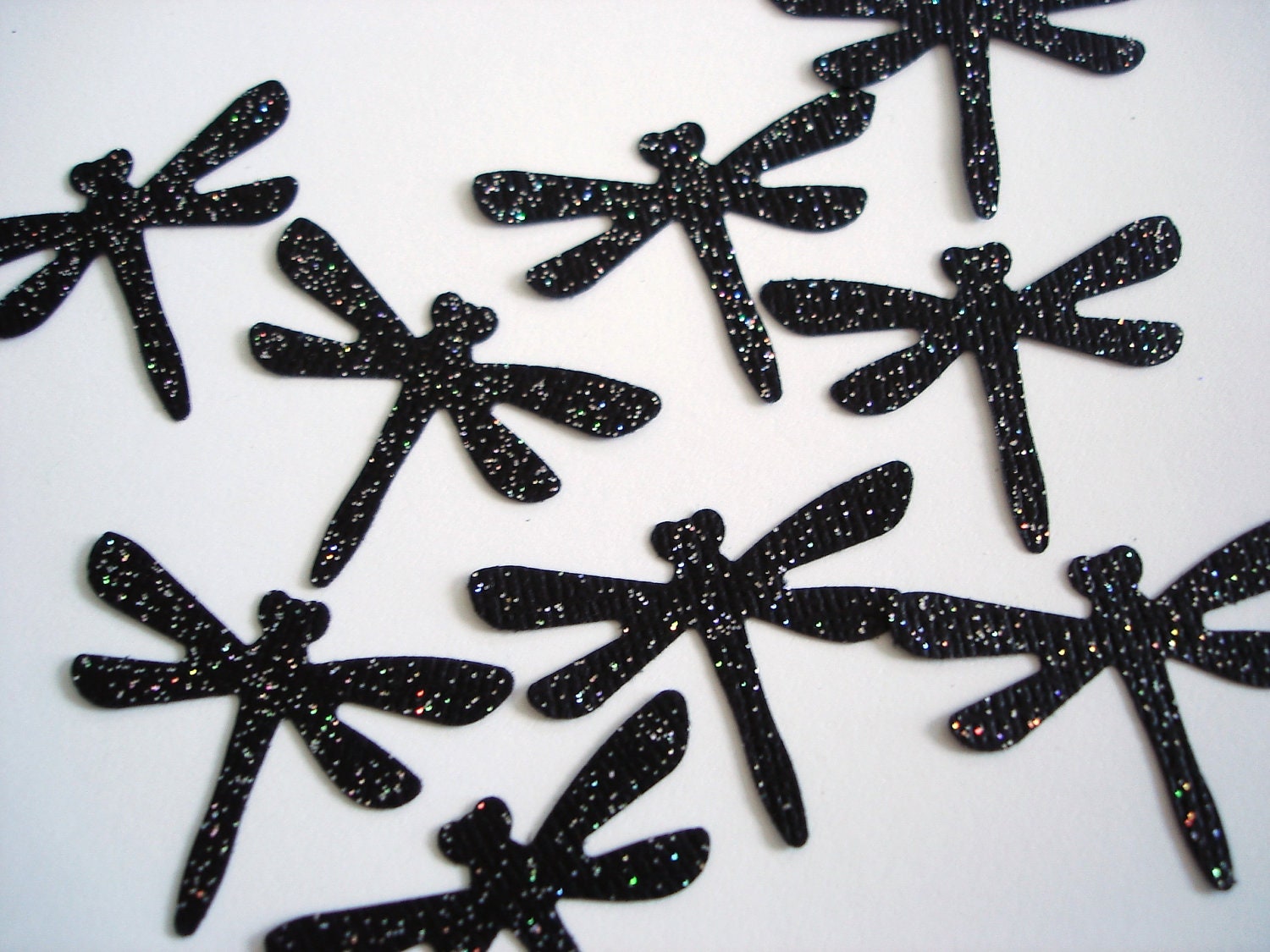 25 Glittered Black Dragonfly punch die cut confetti embellishments - No747