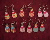 Matryoshka little cute dolls art earrings- handmade and handpainted on wood-Choose your pair
