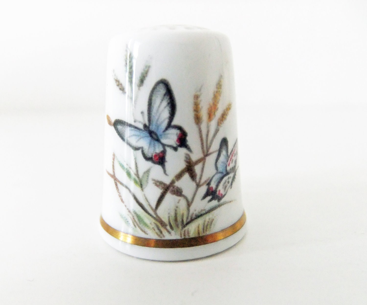 Vintage Royal Worcester Thimble - Blue Skipper Butterfly thimble - collectable - Mothers Day gift - fine bone china thimble