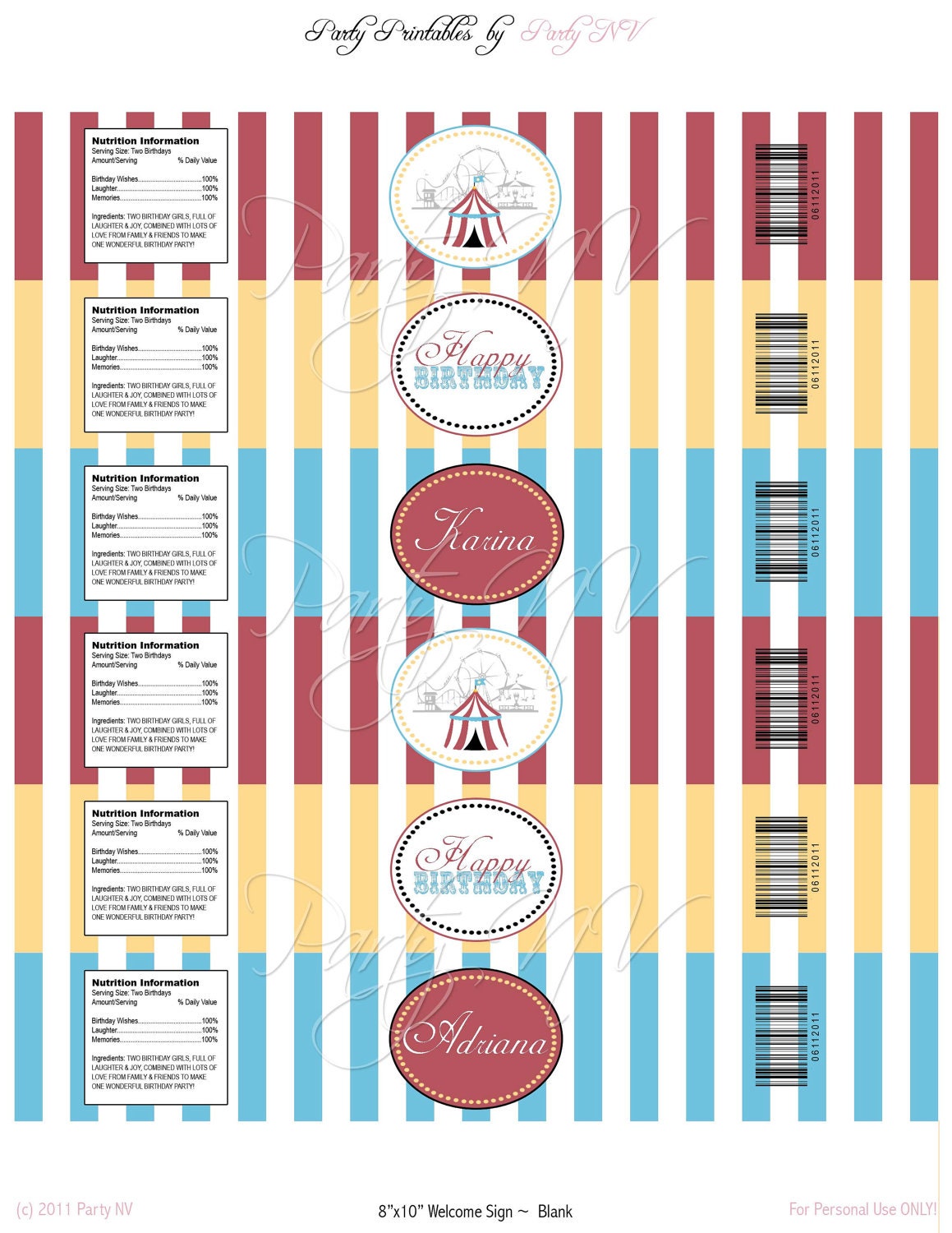PRINTABLE (Water Bottle Wraps) - "Old Time" Carnival Collection- Vintage Design Il_170x135