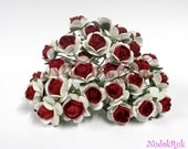 10 Red & White  Mulberry Paper Rose Flower handmade size 1.5 cm. ,scrapbooking