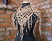Gold and Khaki Crochet Triangle Scarf / Swim Suit Wrap / Shawl