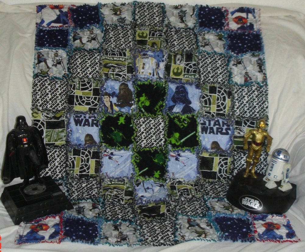 Handmade Star Wars baby quilt cotton flannel rag blanket Yoda R2D2 C3PO Darth Vader Ready to Ship