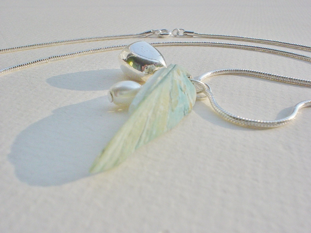 SALE / Water Lily / Shell Necklace with 18 inch Sterling Silver Chain / Trinket Necklace