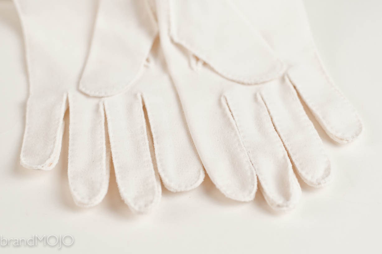 Vintage ivory gloves Shalimar stitch work subtle details wedding cotillion