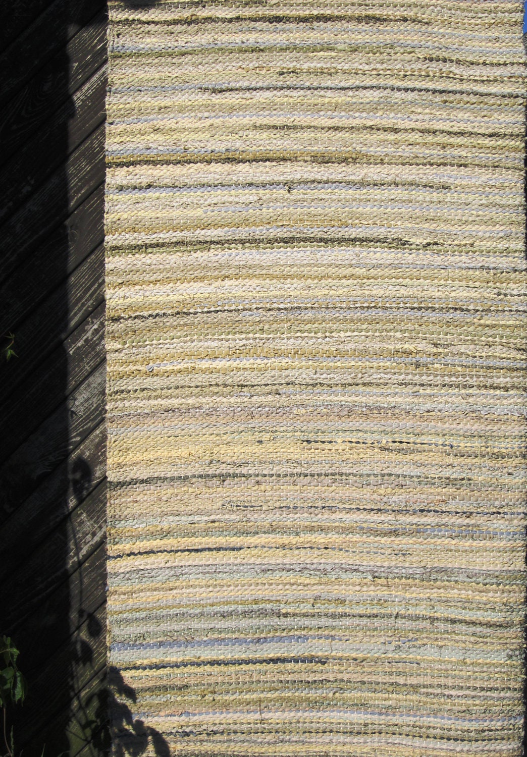 Large Handwoven rag rug - 4.8'x7'- beige, grey