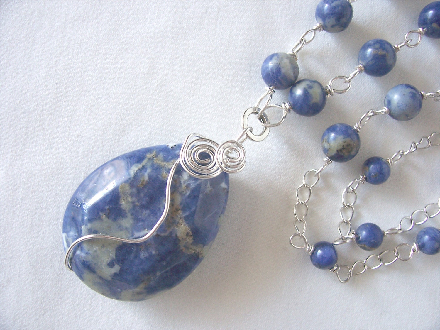 blue necklace, denim blue sodalite necklace, gemstone necklace, april trends, boho chic, spring fashion, ooak,