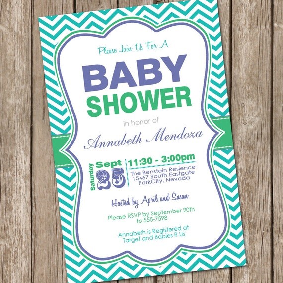 Boy Baby Shower Invitation Green and Aqua Chevron Printable ...