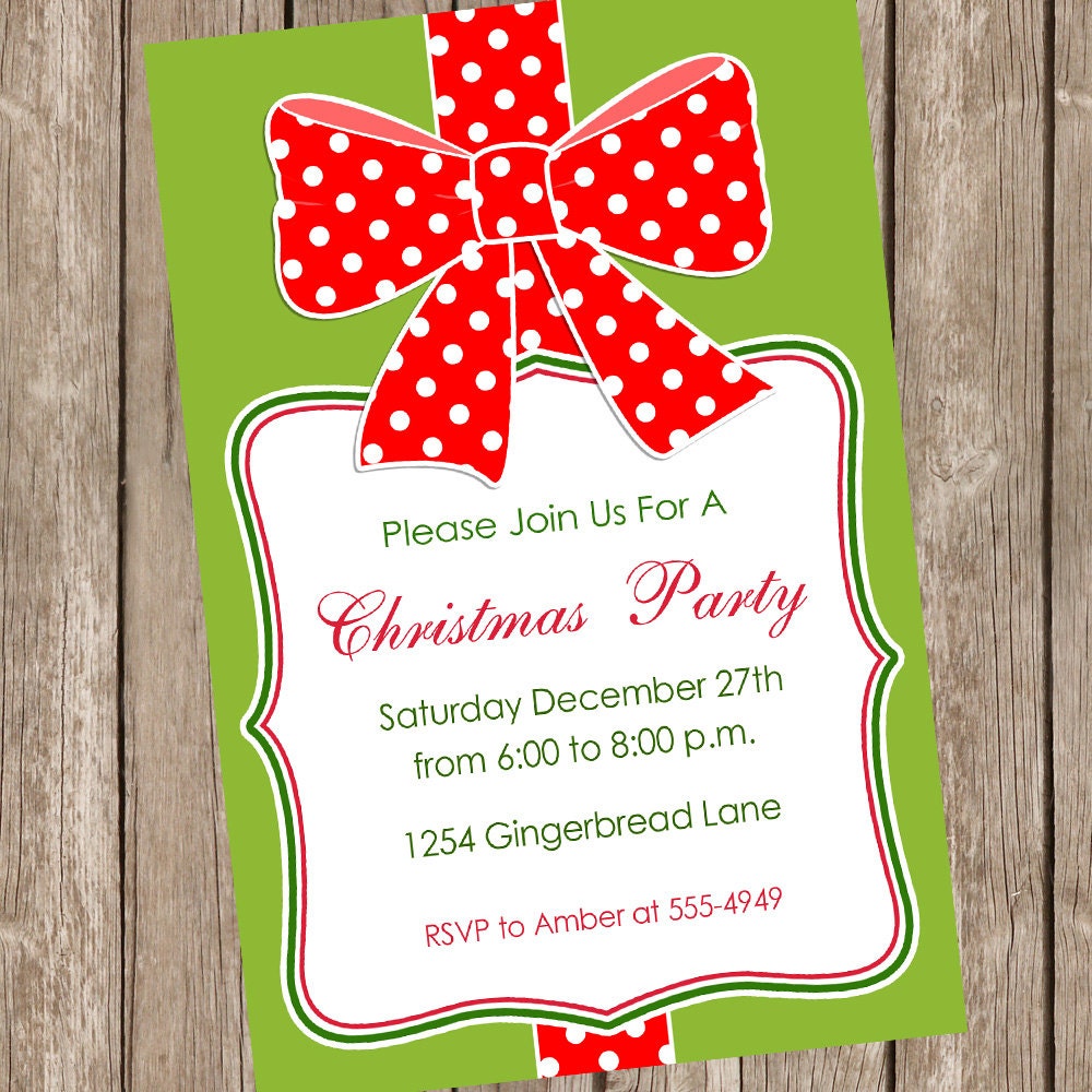 Ribbon Christmas Invitation, Holiday Invitation, red, green, christmas, holiday, printable, digital file Il_570xn