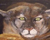 Original wildlife, acrylic painting, Cougar, 16 x 20 stretched canvas, modern art