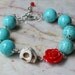 Original Day of the Dead Turquoise Red Rose Frida Kahlo's Flower Jewelry Atlanta White Sugar Skull Bracelet