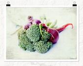 Food photography - Kitchen Print - Kitchen Decor - Garden Veggies Picture - Green - Cream - Shabby Chic Kitchen Decor - Veggies  Photograph