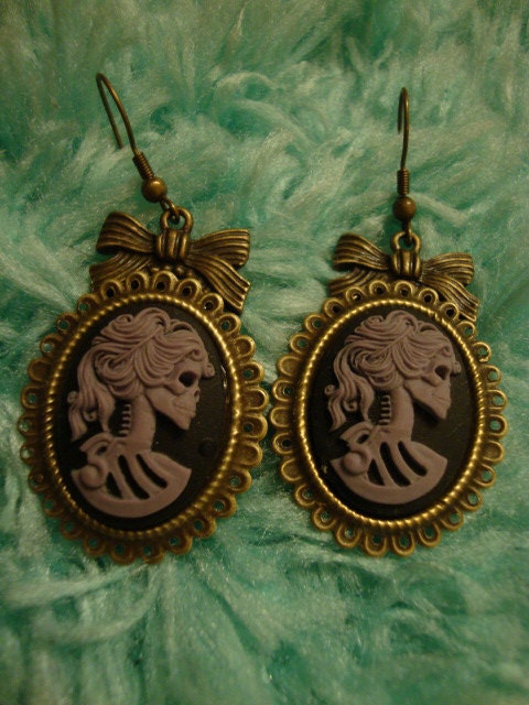 Purple and Black Skeleton Lady Earrings