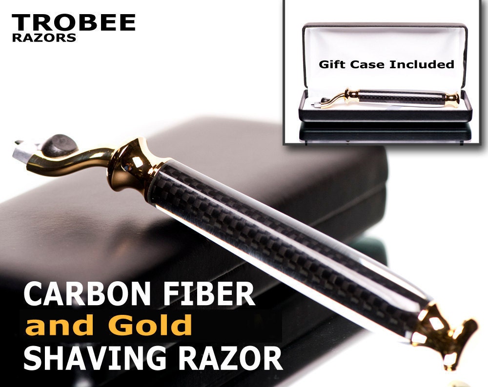 Shaving Razor : Mens gifts carbon fiber with gold shaver handle with gift case