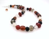 Colorful Necklace Autumn Glass Red Black Gray Rust Brown