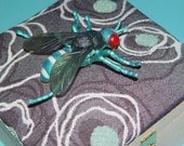 Goth Jewelry Box- 3D Fly Insect - Holiday Geekery Art- 6 x 6 x 4 inch 15 x 15 x 10 cm