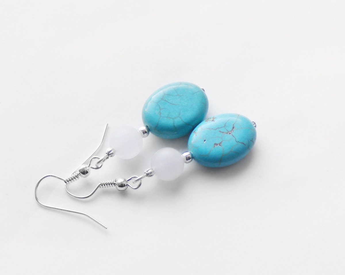 Howlite stone earrings, turquoise earrings, natural blue stone earrings, turquoise earings
