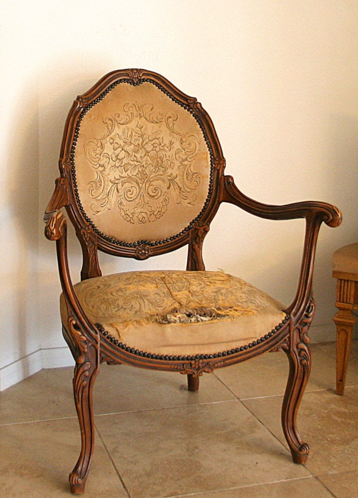 French Louis XV Fauteuil Tapestry Arm Chair early 1900's