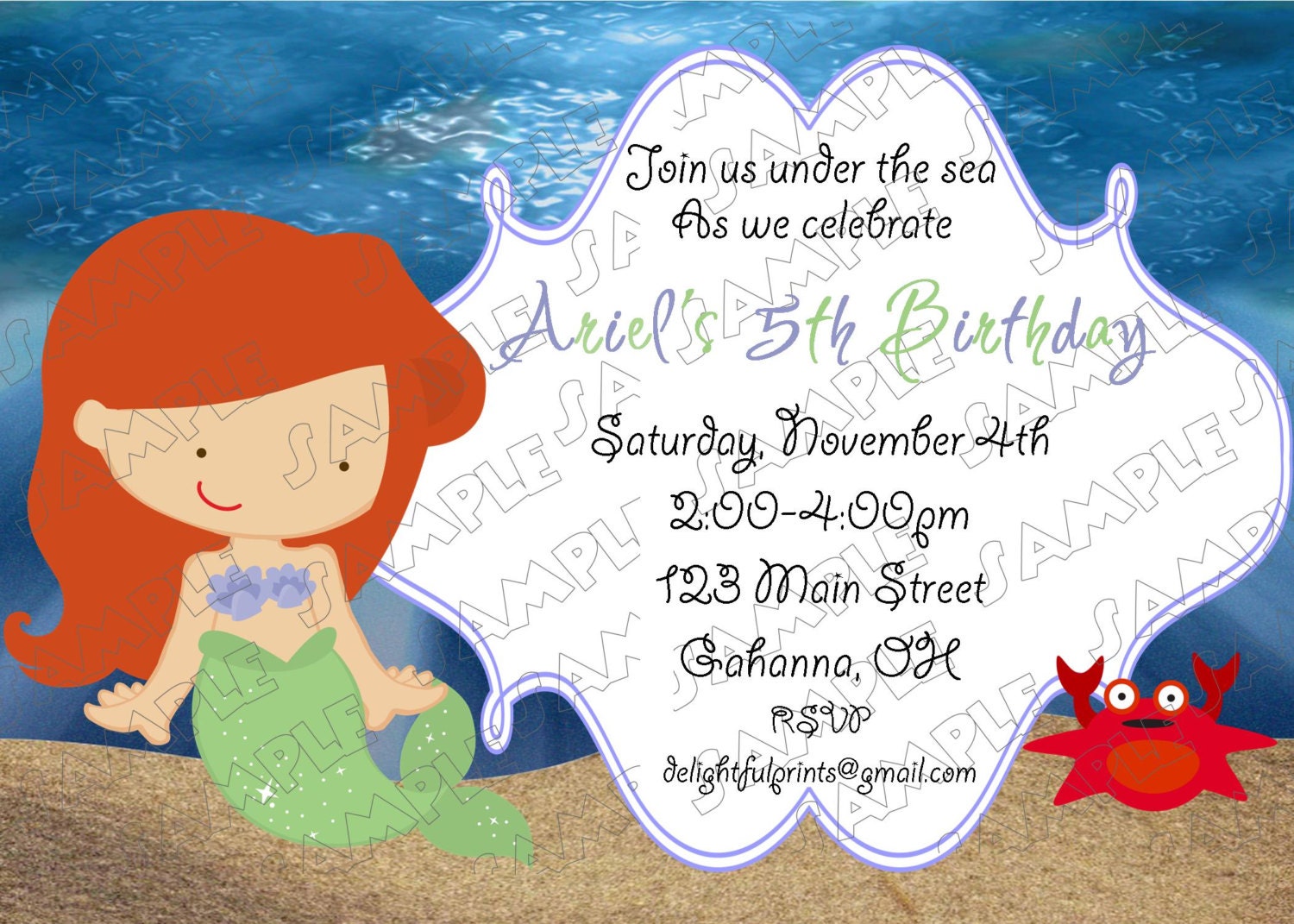 Mermaid under the sea birthday invitation...DIY you print custom photo card by delightfulprints Il_570xn
