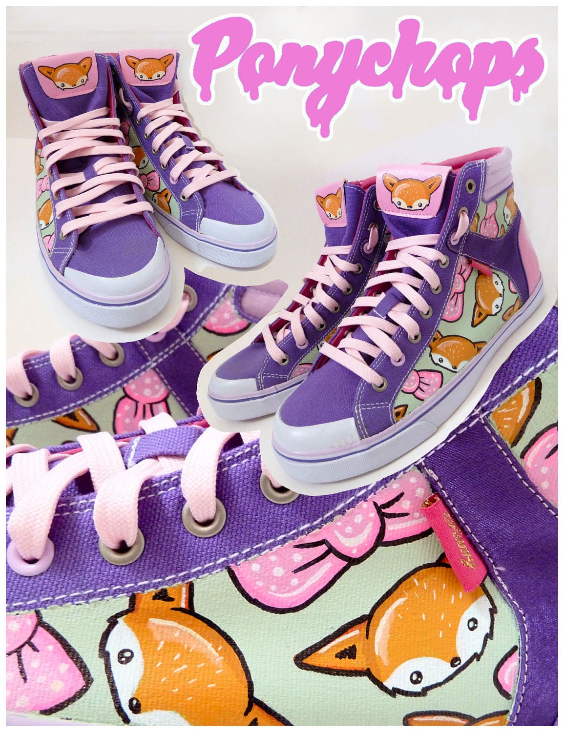 SALE Cute Foxy Hi tops - Sz UK 6.5, US 9, Eur 40 High top Sneakers