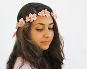 Coral Pink Flower Crown - Floral Crown.  Flower Hair Wreath, Hippie Headband. Flower Headband, Spring Fashion, Boho Chic