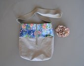 floral cross body bag - bohemian country style - cross body messenger - neutral bag