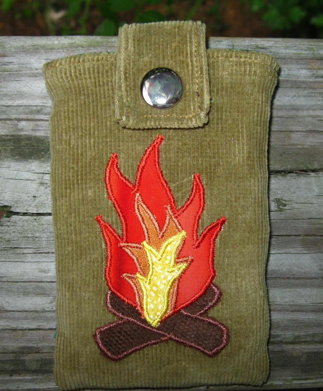 camp fire iPod cozy padded pouch with pocket handmade one-of-a-kind