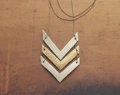 White & Gold Leather Chevron Necklace (Large)