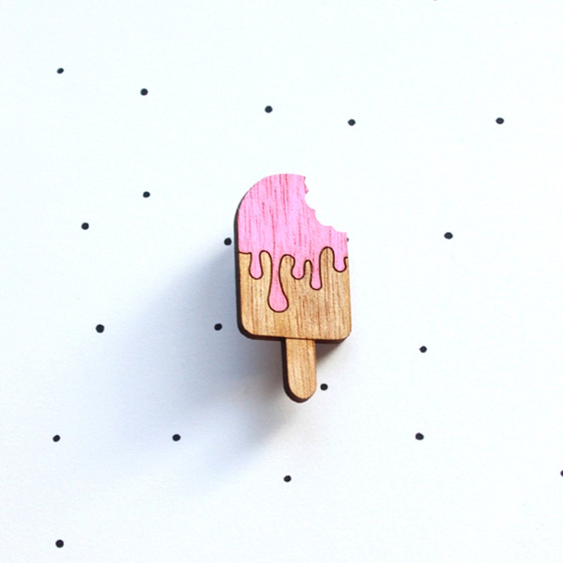 Wooden Laser Cut Ice cream Brooch