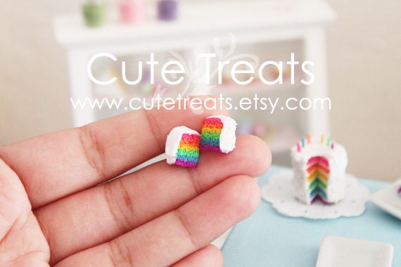 Rainbow cake earrings- As seen in Make Craft Magazine's Blog - Hypoallergenic Sugical Steel