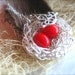 Family necklace, mom of twins / 2 girls red eggs silver bird nest jewelry, mother and daugthers