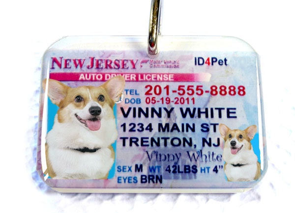 Dog Tag Pet ID Tag Pet Tag Cat Pet Tag Custom Name Tag New Jersey Driver License by ID4Pet