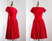 1950s Dress - 50s Dress - Red Velvet Cocktail Party Dress