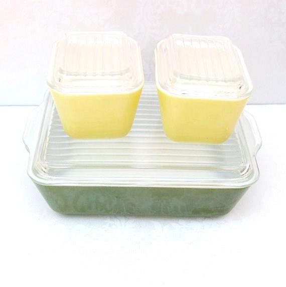 Mid Century Pyrex Bakeware Pyrex Refrigerator Dishes Rustic Farmhouse Green Lemon Lime Ovenware